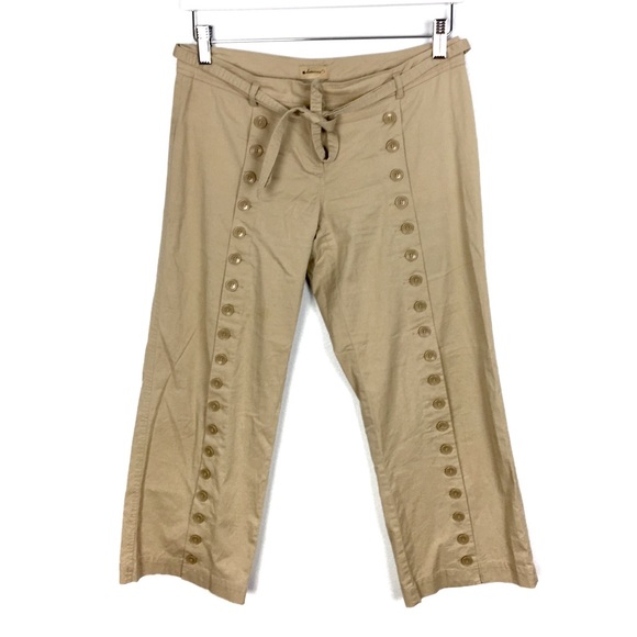 Anthropologie Khaki Button Front Belted Crop Pant - Picture 1 of 6